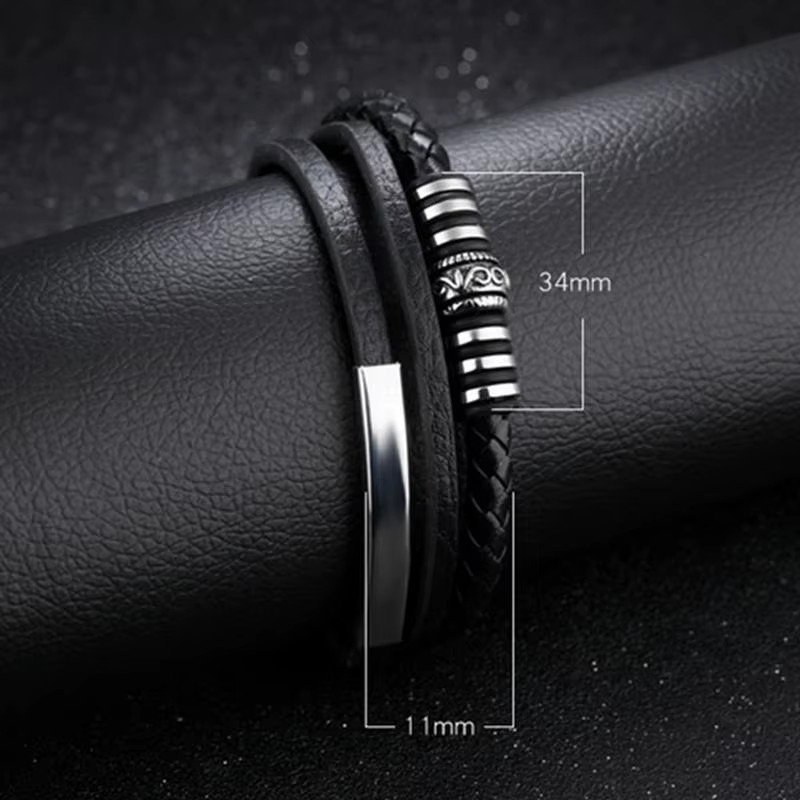 18cm 20cm 22cm Trendy Leather Stainless Steel Multilayer Braided Gift Men’s Wear