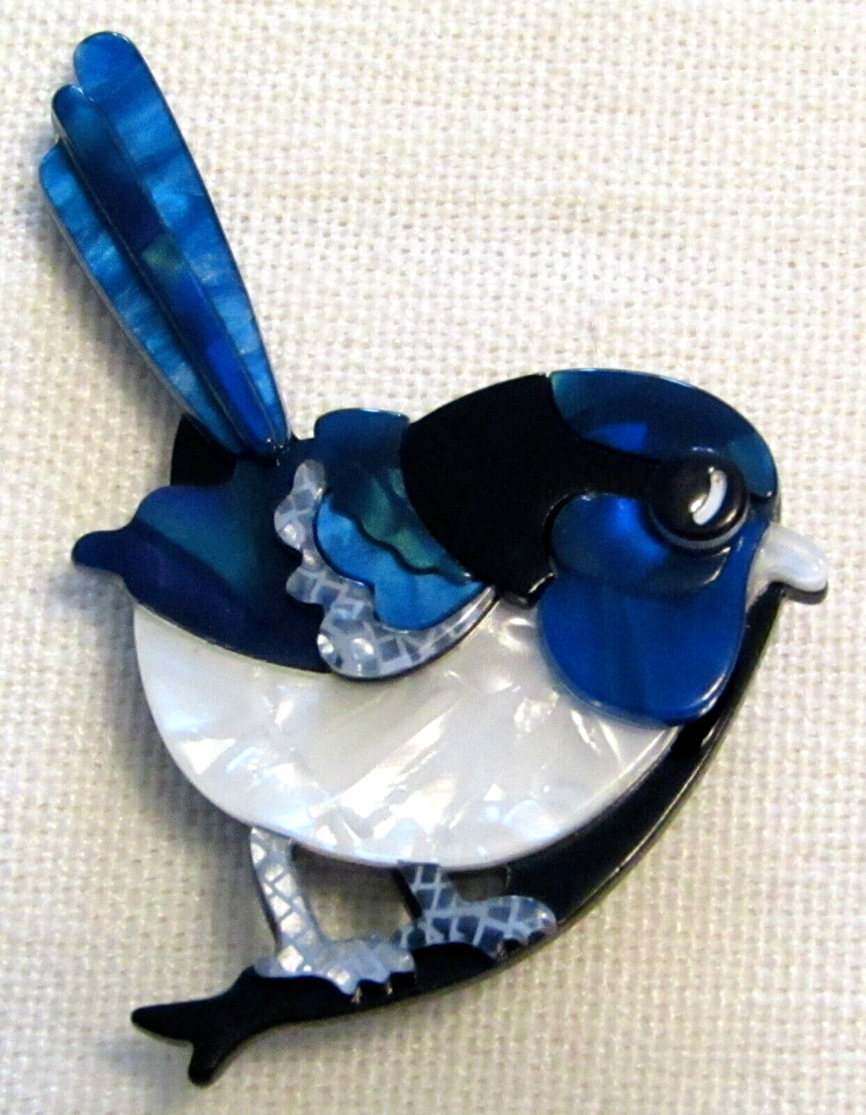 Bird Brooch Pin Blue And White Acrylic Beautifully Craft Badge Jewelry