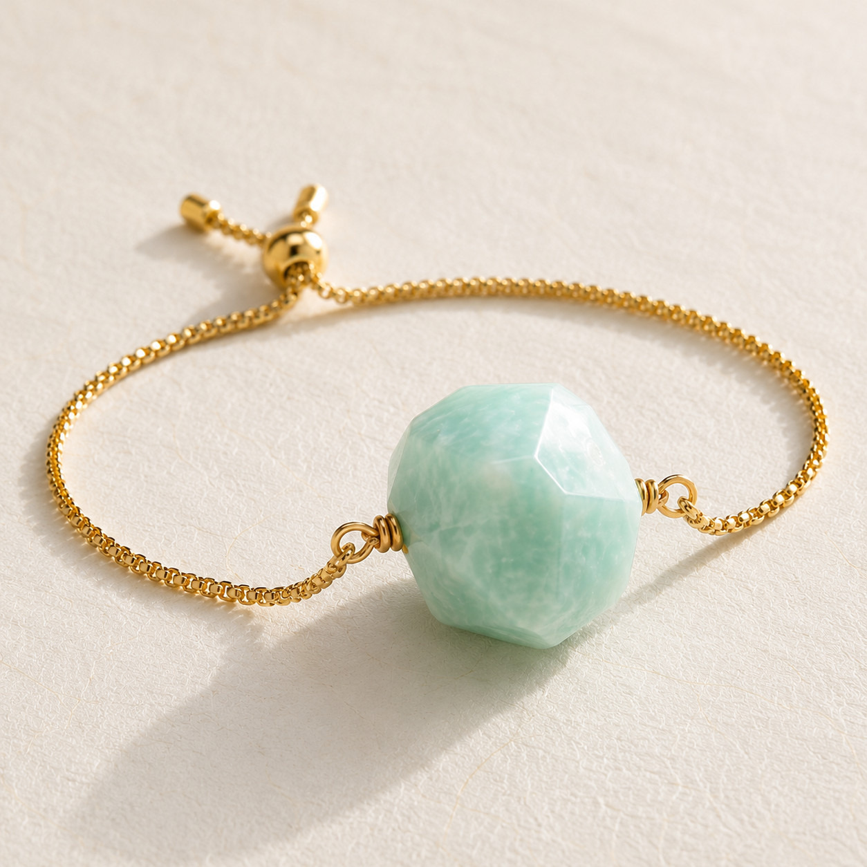 Natural Amazonite Geometric Mood Bracelet | Gold Snake Chain | Lace-Up Charm
