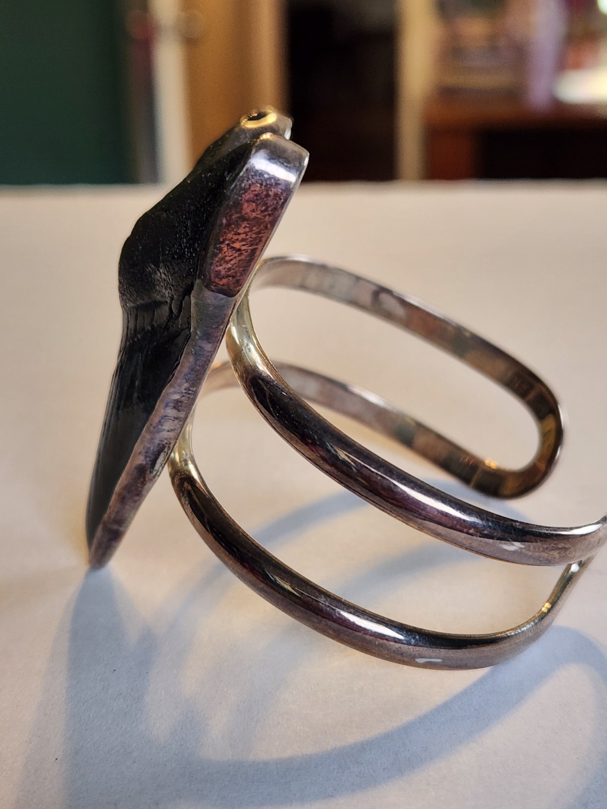 Unique Sterling Silver Megalodon Shark Tooth Cuff Bracelet by Charles Albert