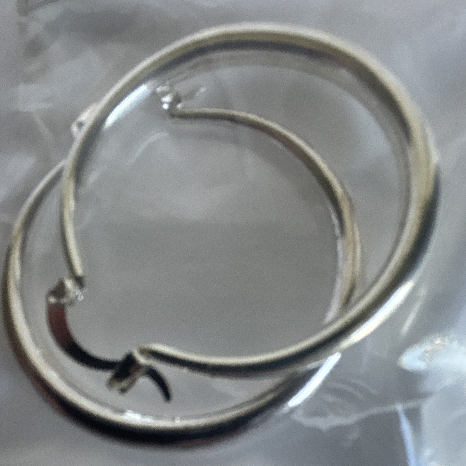 Silver Tone Round Metal Hoop Earrings Continuous Hoop Closure No Stone