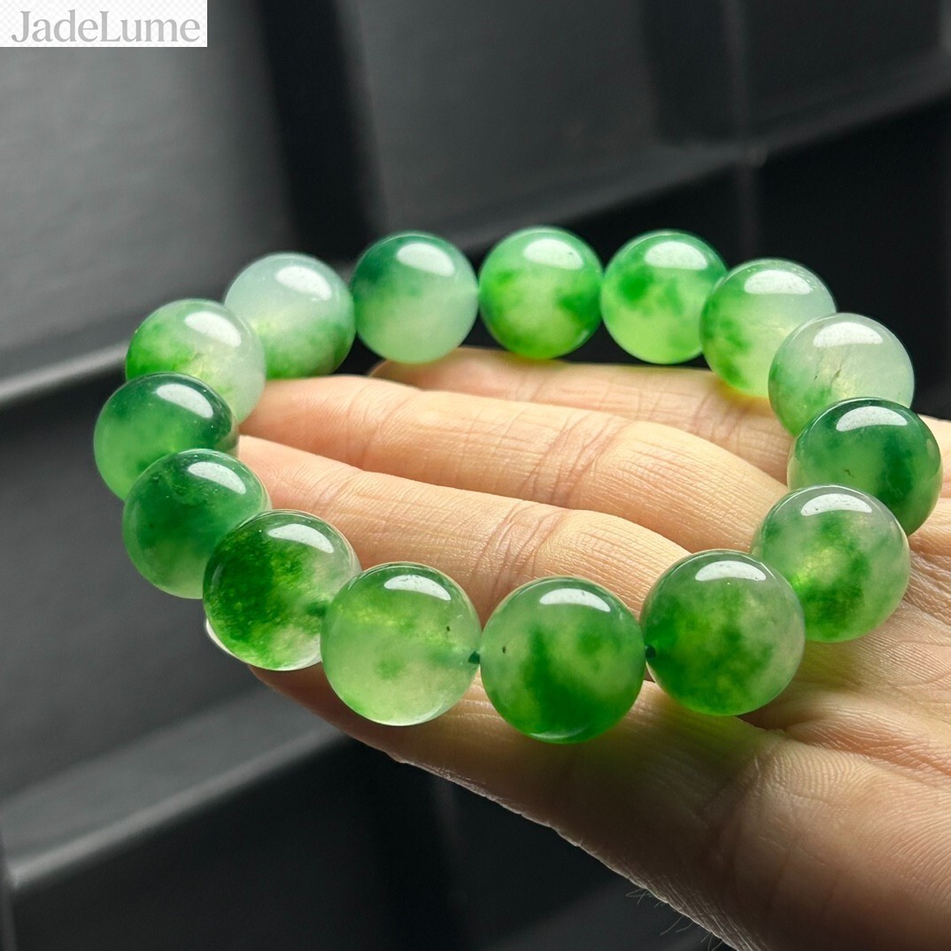 Real Natural Ice Green Burmese Beads Jade jadeite Bracelets Bangle 14MM