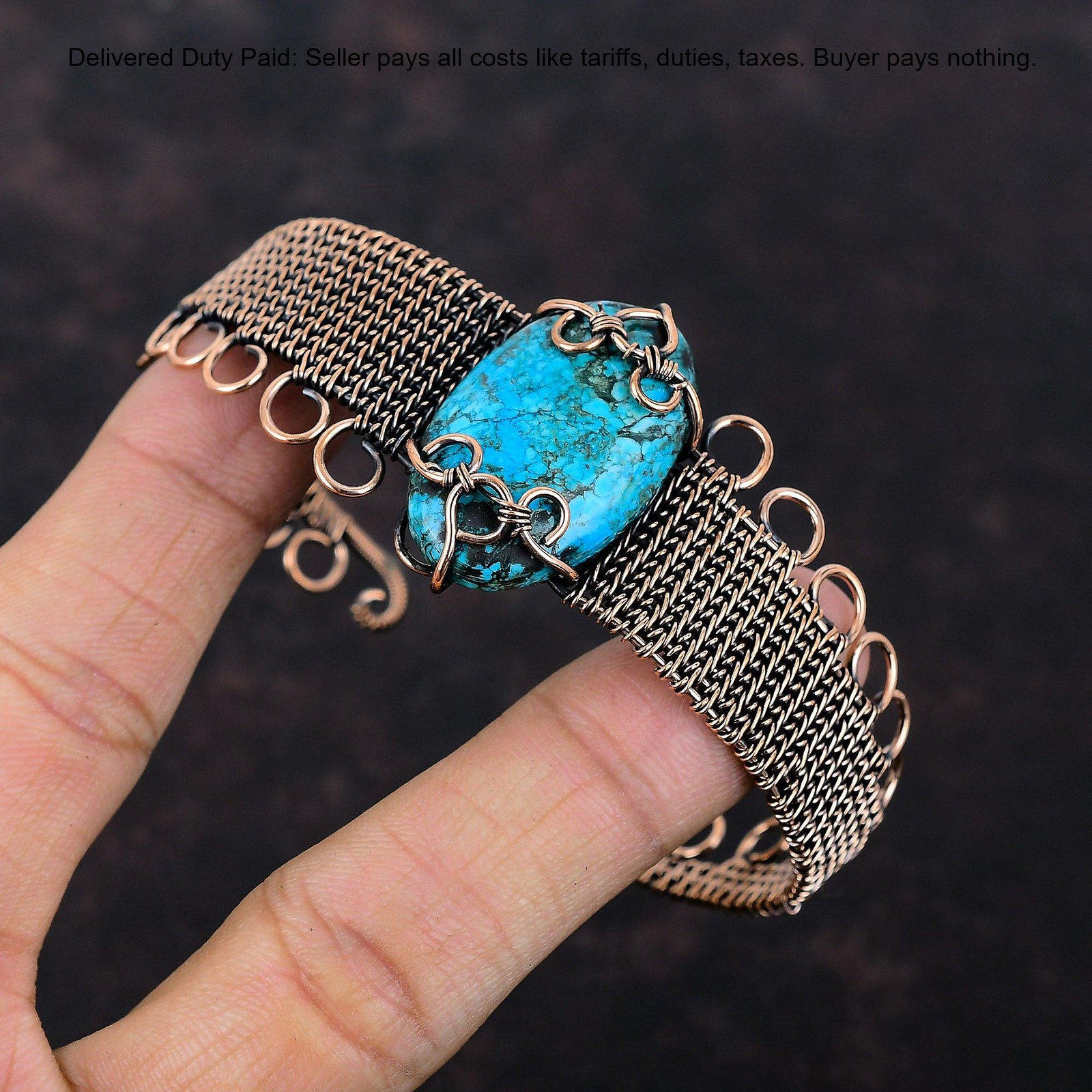 Copper Oval Tibetan Turquoise Stone Engagement Wire Wrapped Sister Trendy Bangle