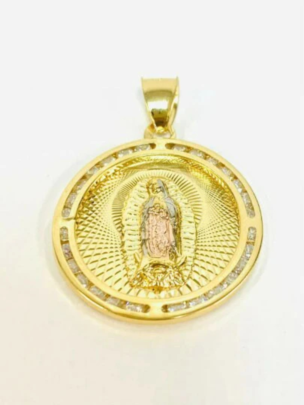 14K GOLD F VIRGEN DE GUADALUPE NECKLACE 24″ MEN’S CADENA DE GUADALUPE TRES OROS