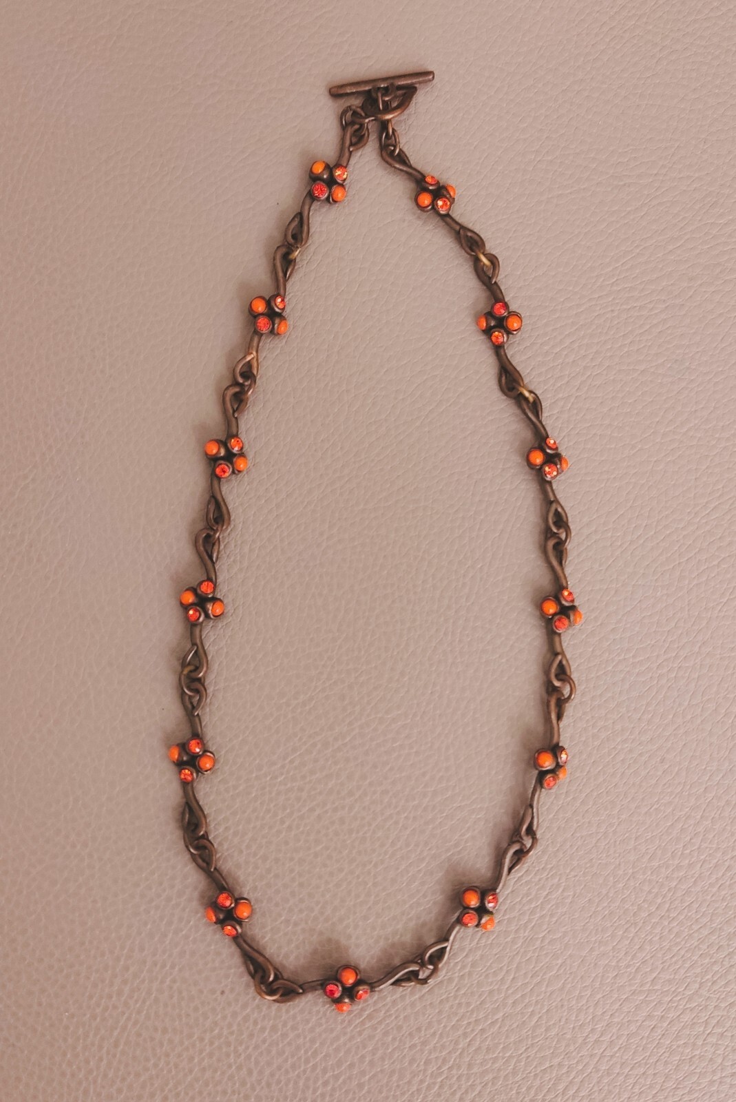 Vintage TaraTata France Fashion Custom Jewelry Necklace Orange Stones 18″ Long