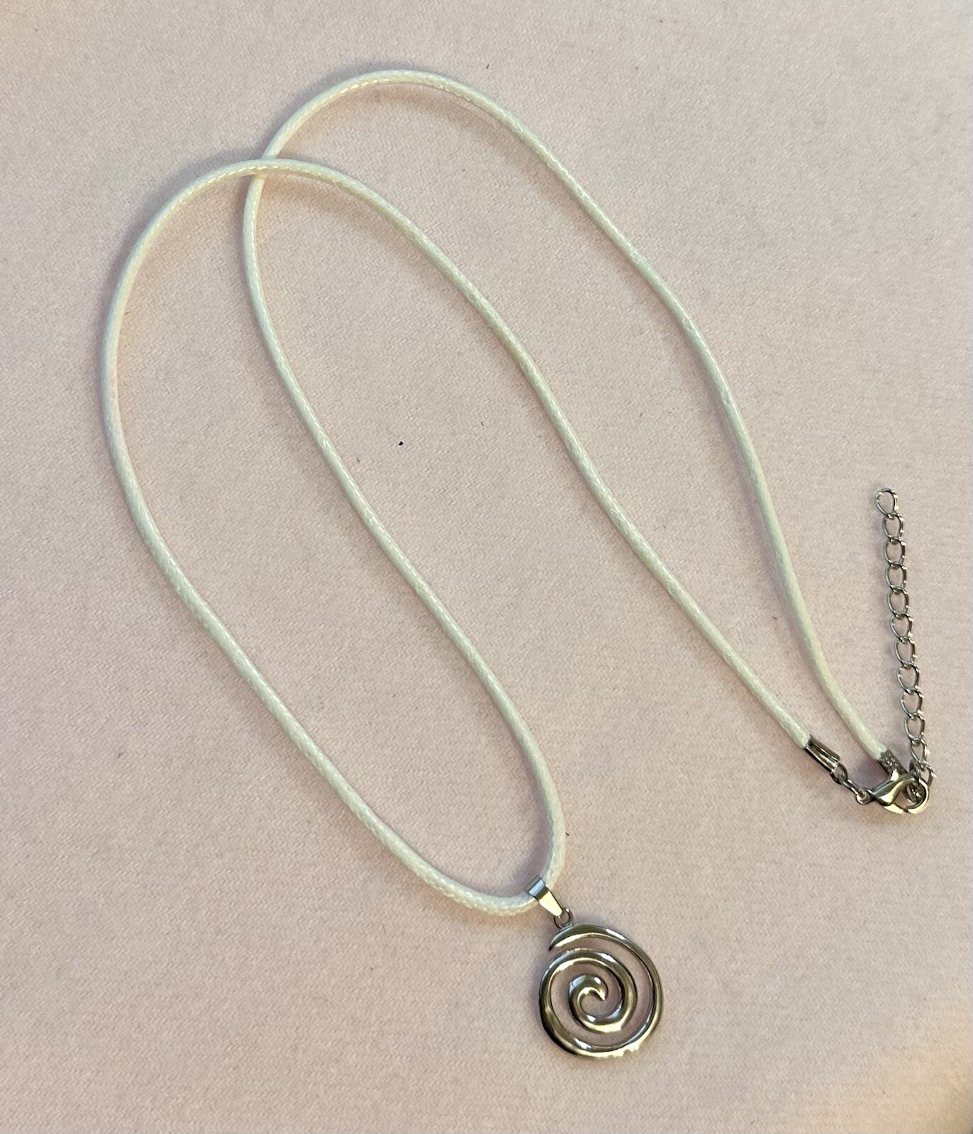 Silver Spiral Swirl Pendant Necklace White Cord Unisex Women Men Brand New