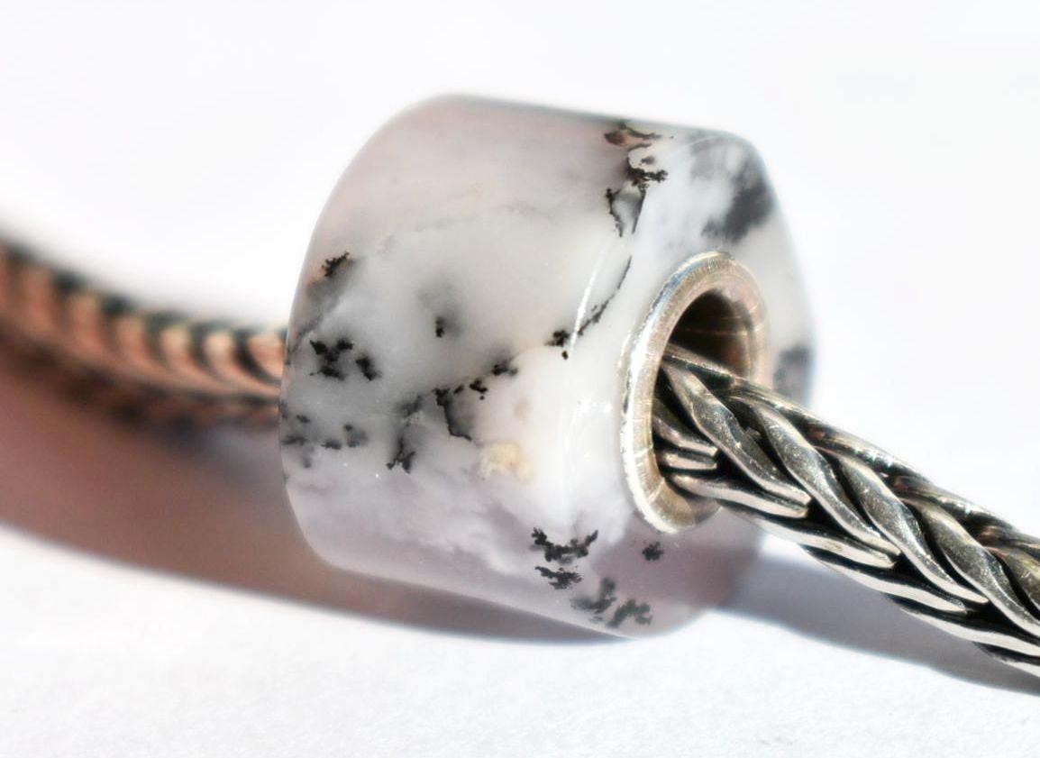 Dendritic Agate wheel charm bead 12.7mm, full silver core for European bracelet