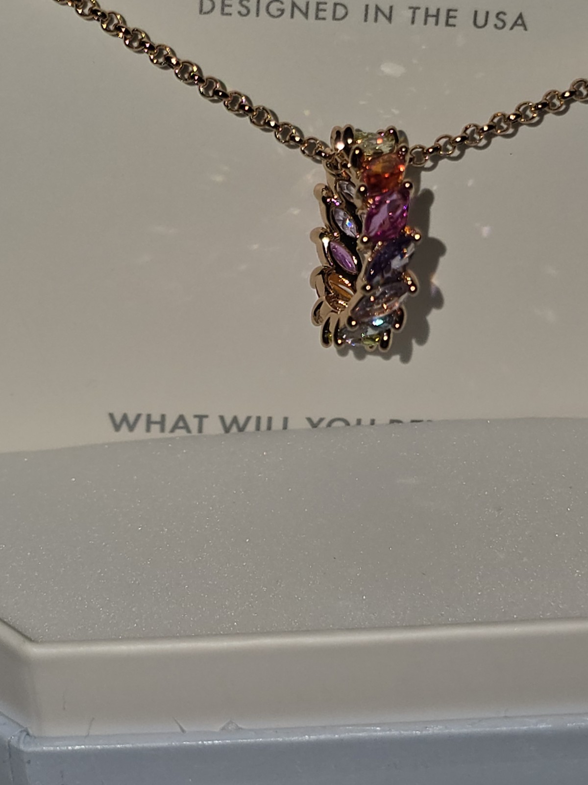 NK75064 Stunning details Gradient of Multi Color Cz on Rose Gold Necklace