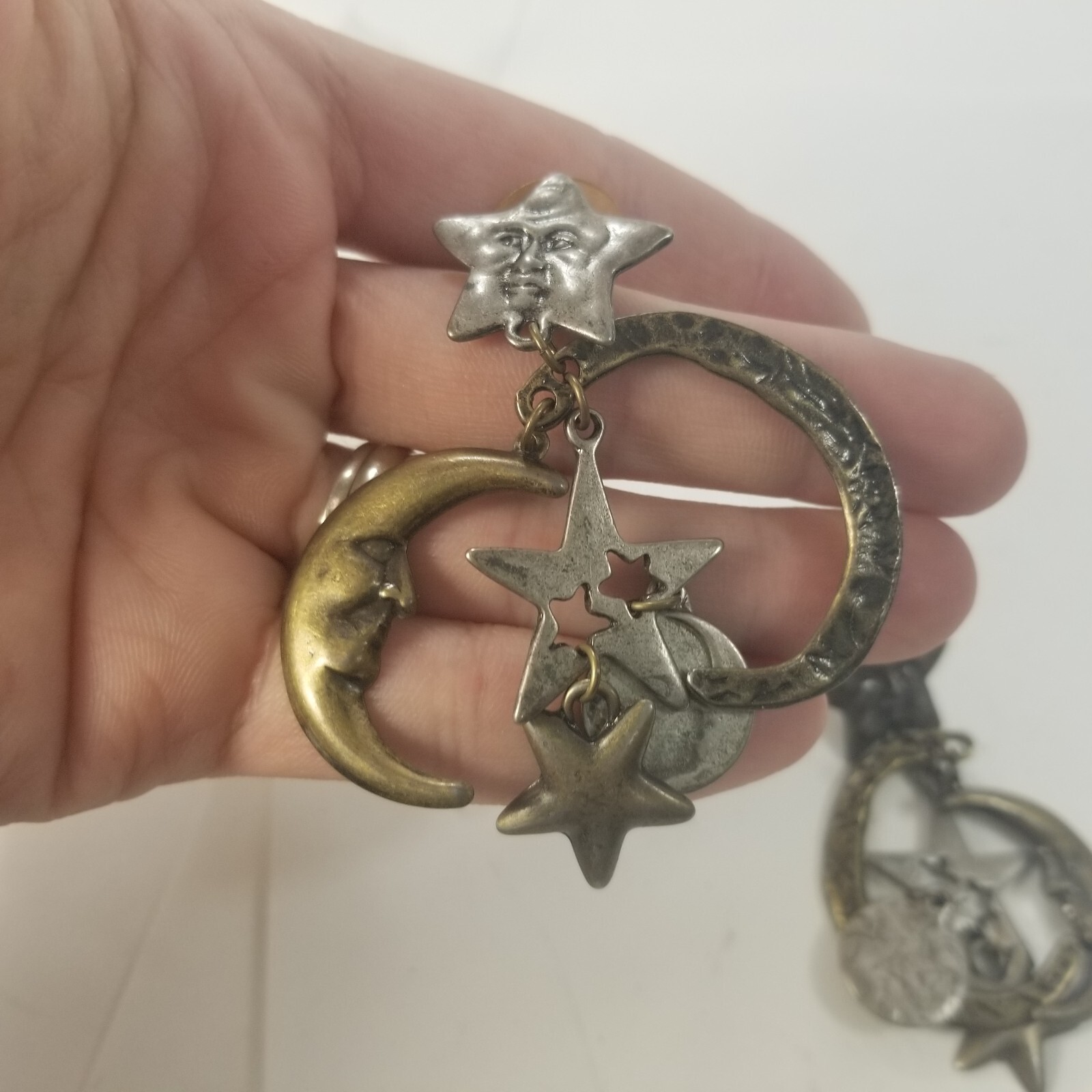 Faces in the Stars & Moons Dangle Earrings 2.5″