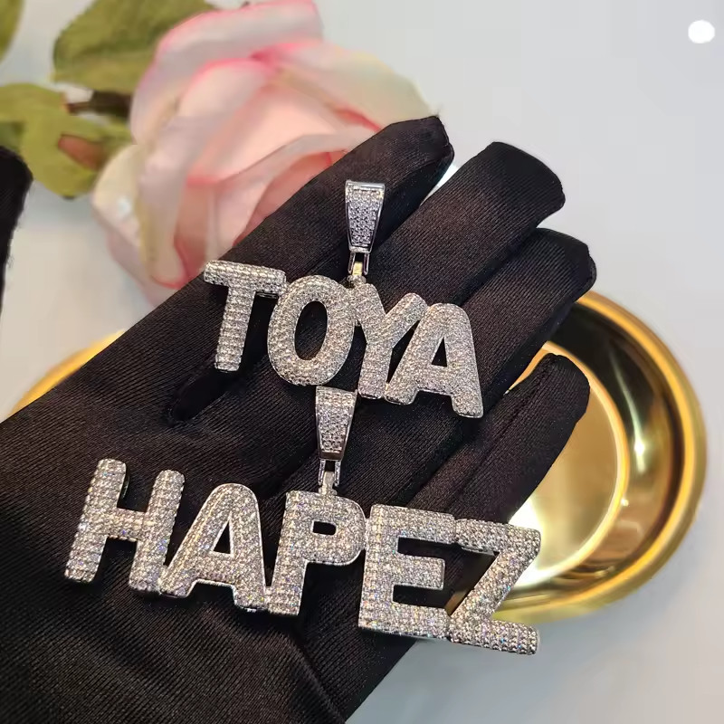 Custom Name Cubic Zirconia Bubble Letters Necklace Jewelry Pendant Men Women