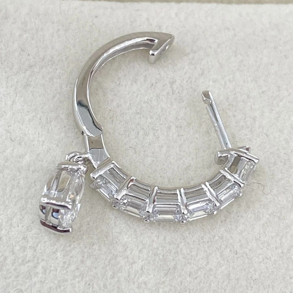 14K White Gold Plated In 2.60Ct Pear Cut Simulated Diamond Drop Clip On Earring