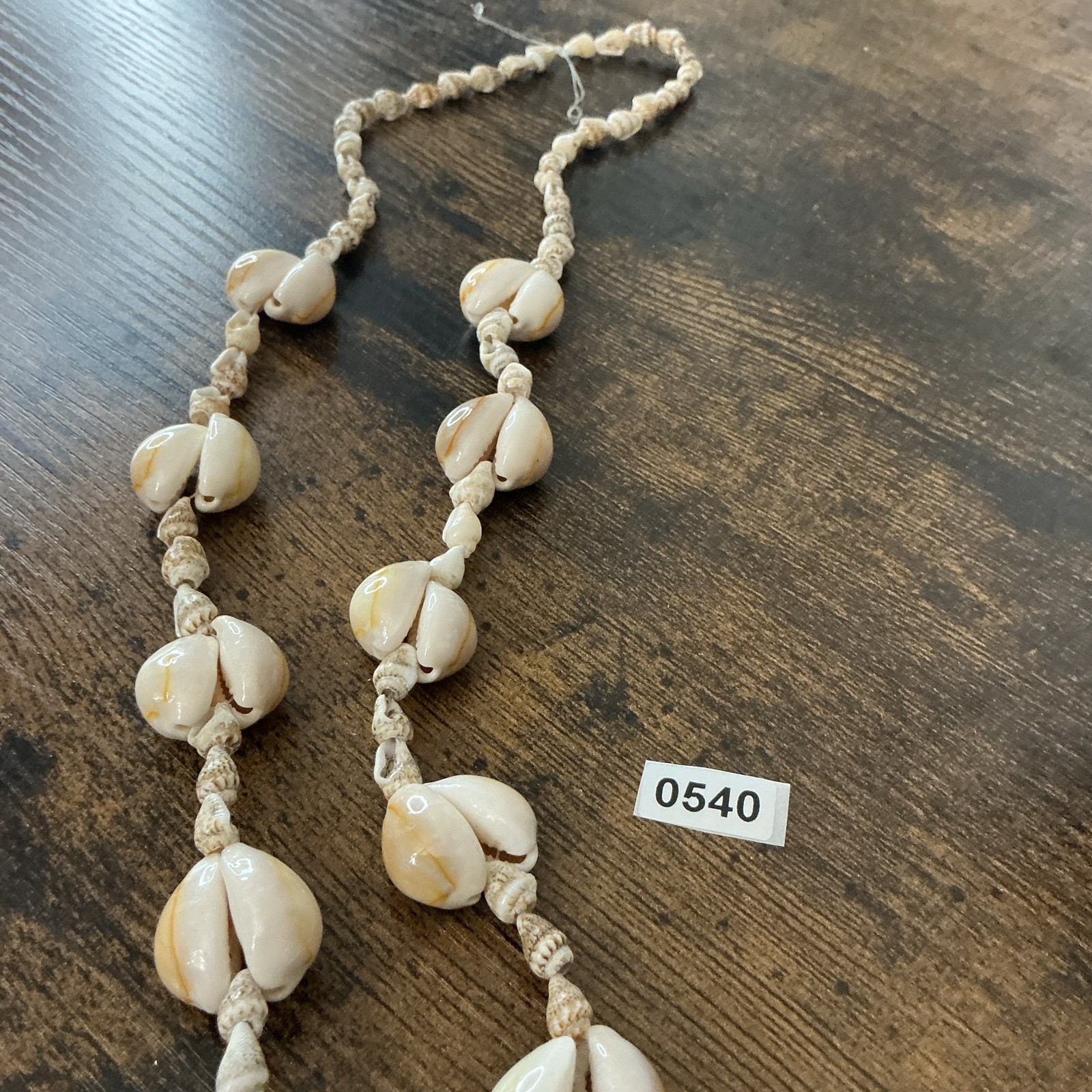 Natural Beige Shell Beaded Rope Cord Necklace 40in Beach Theme No Clasp
