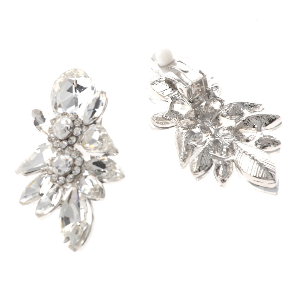 Silver Tone Metal Crystal Rhinestone Clip-On Earrings ER2587-SCL