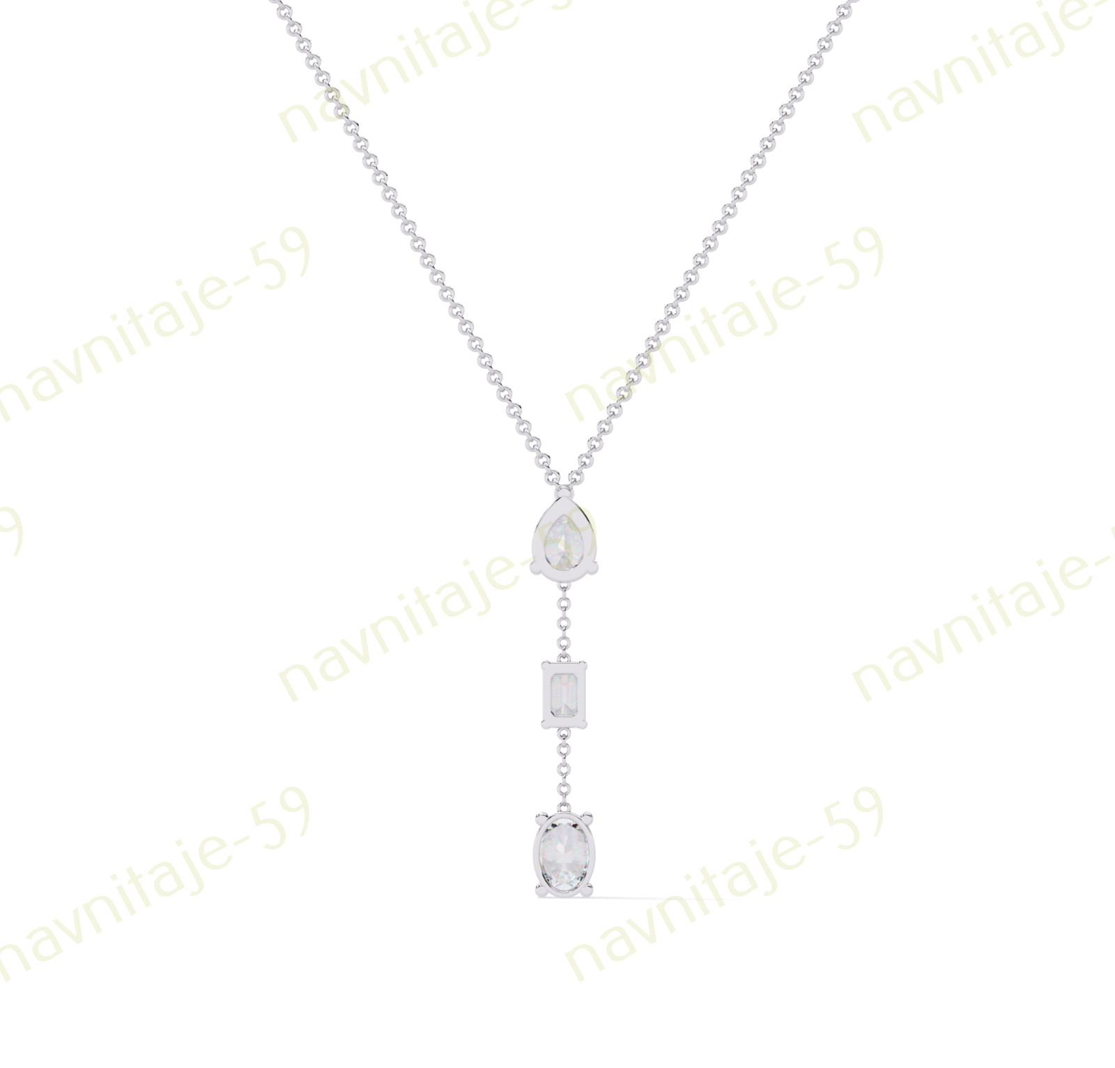Dangle Three Stone Y Necklace For Wife 14K Rose Gold Plated Simulated Diamond