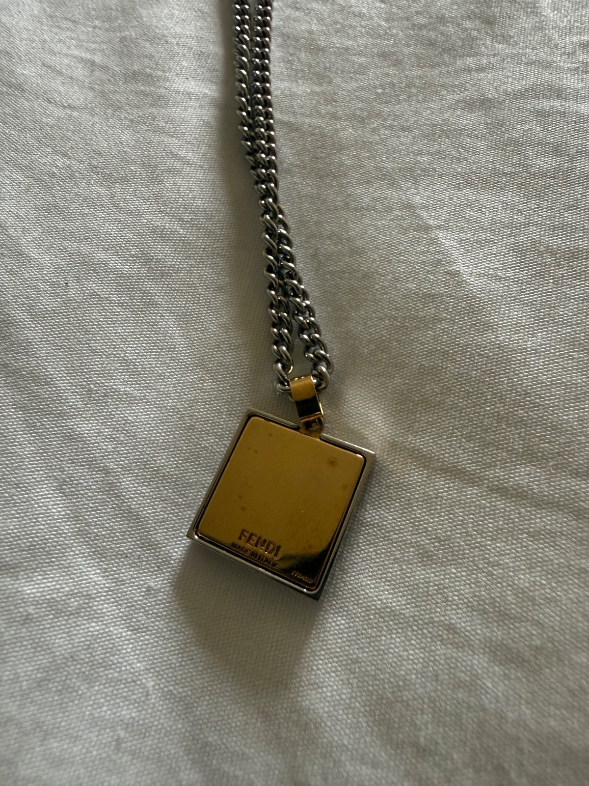 Fendi Silver Gold Tone Metal Pendant Necklace 23.6 in