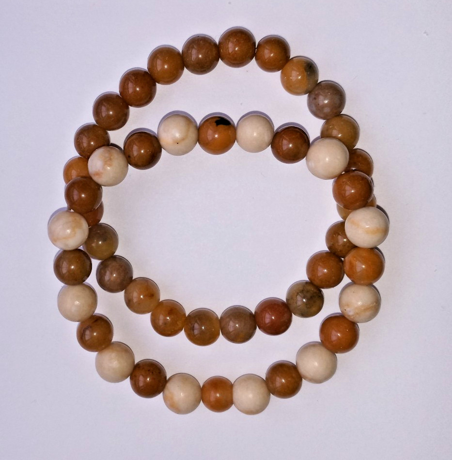 NEW GOLDEN JADE & FOSSIL JASPER BEADED BRACELET SET, BUY ANY 2 GET 3RD FREE