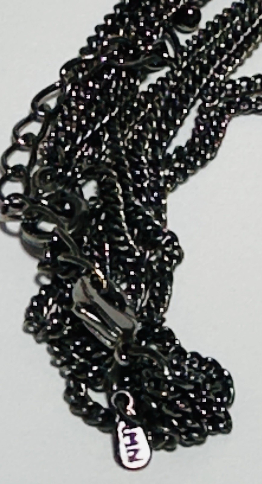 Roman Gray Faux Pearl Multilayered Necklace With Bead Clusters 22″. Silver Tone.