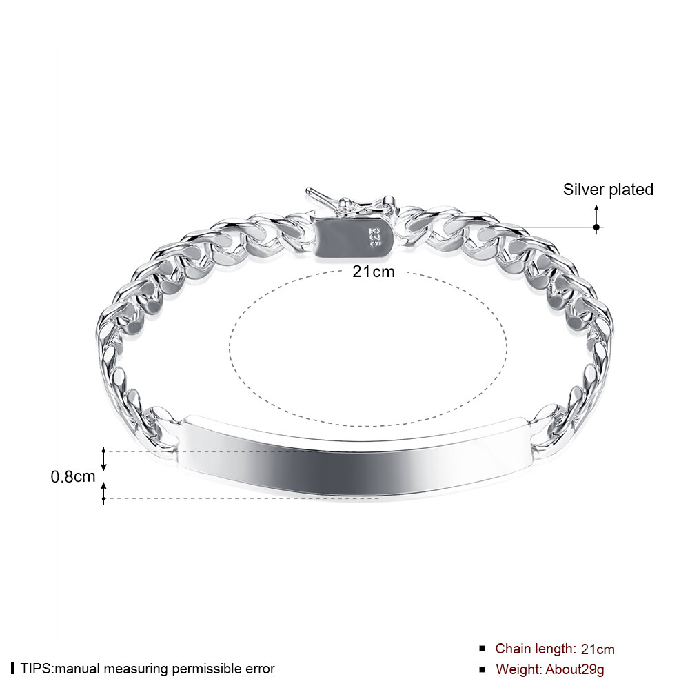 Women’s Mens Unisex Sterling Silver Plated ID Bracelet 8″ L22