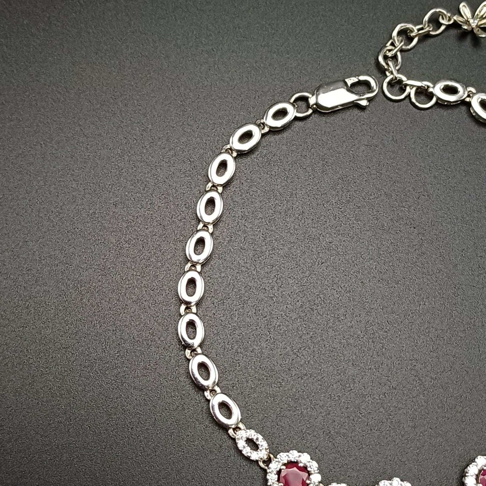 925 Sterling Silver Pink CZ Bracelet Clear Cubic Zirconia Adjustable 7.5-8.5″ 7.