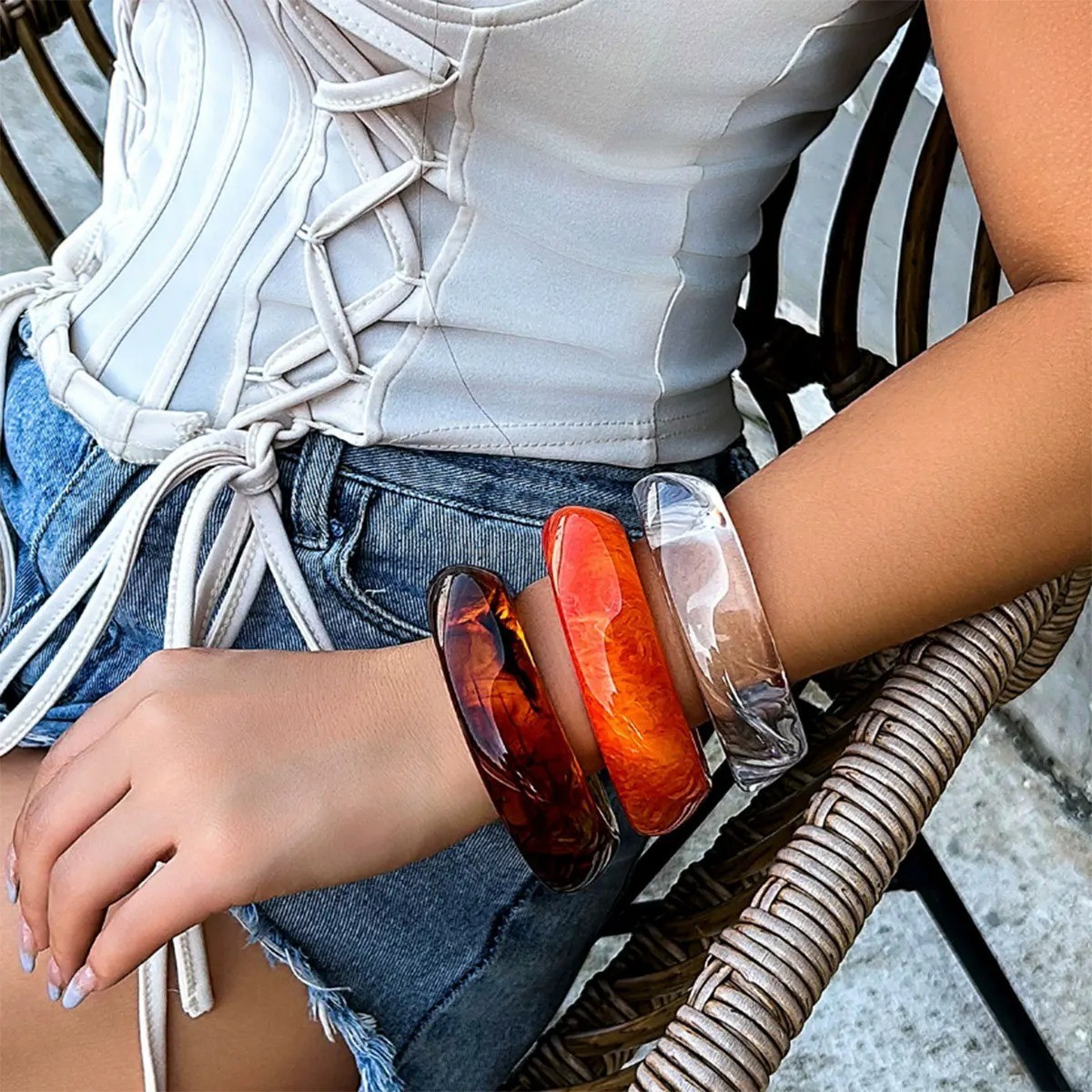 Vintage Punk Brown Coffee Thick Resin Acrylic Bangles Geometric Irregular Design