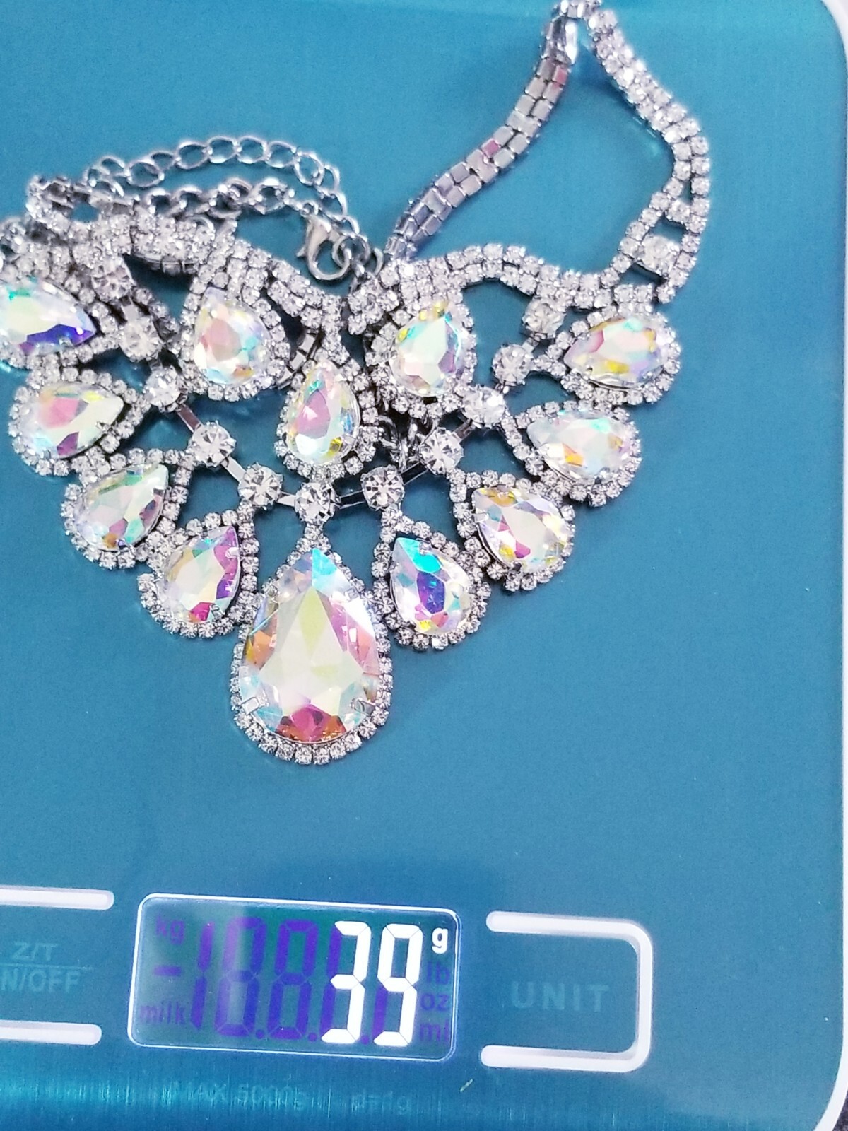 Iridescent AB Crystal Choker Rhinestone Statement Necklace Bridal Prom Pageant
