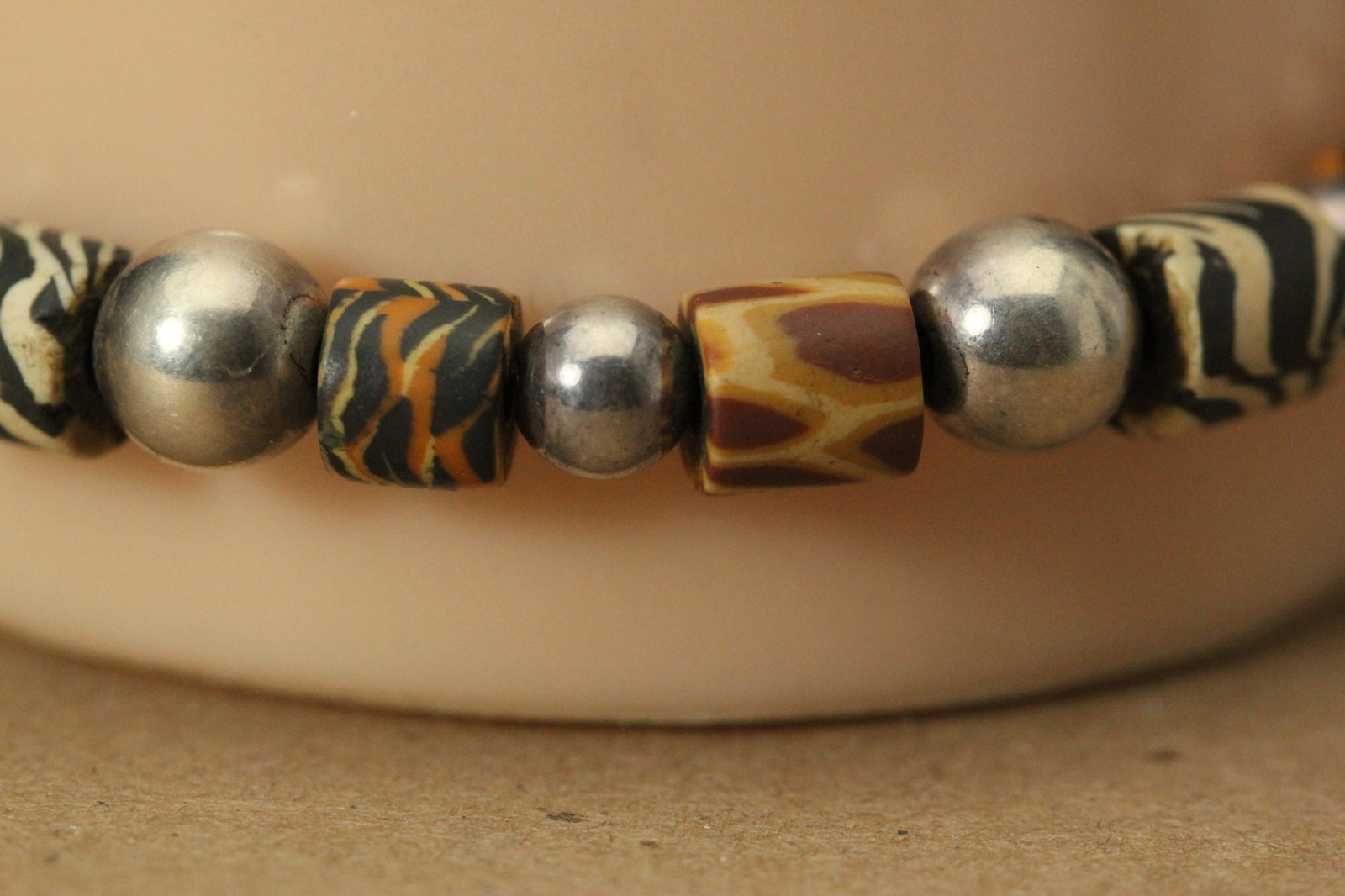 Animal Print Beads 925 Sterling Silver Bracelet 7-1/2″ 9.1 Grams (BR5358)