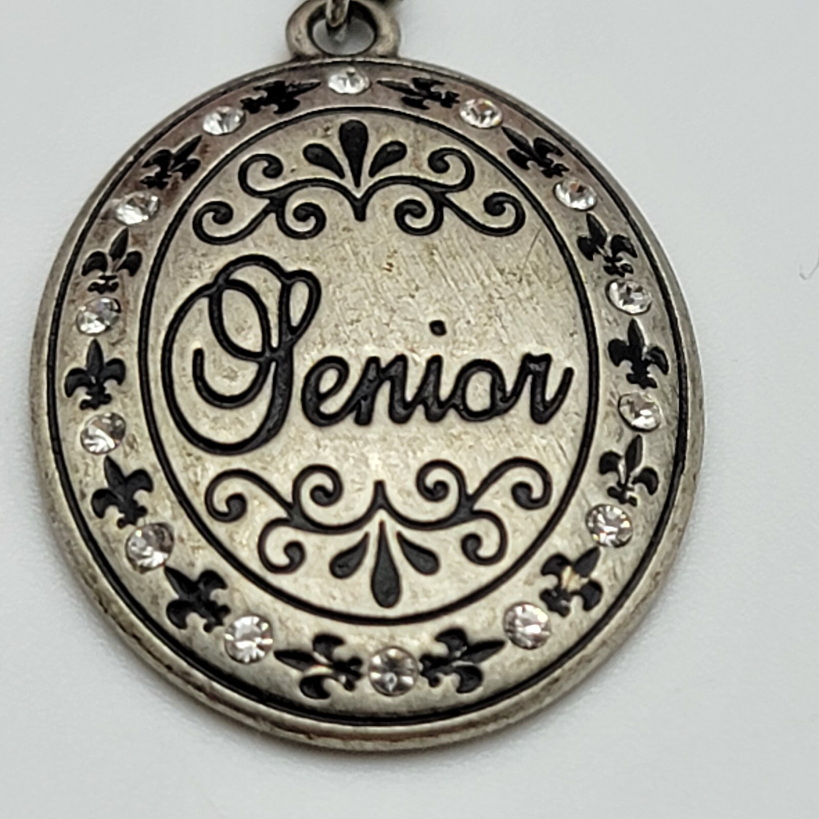 JOSTENS SENIOR Rhinestone Crystal Accents Antiqued Silver Tone Pendant 1.25 Inch