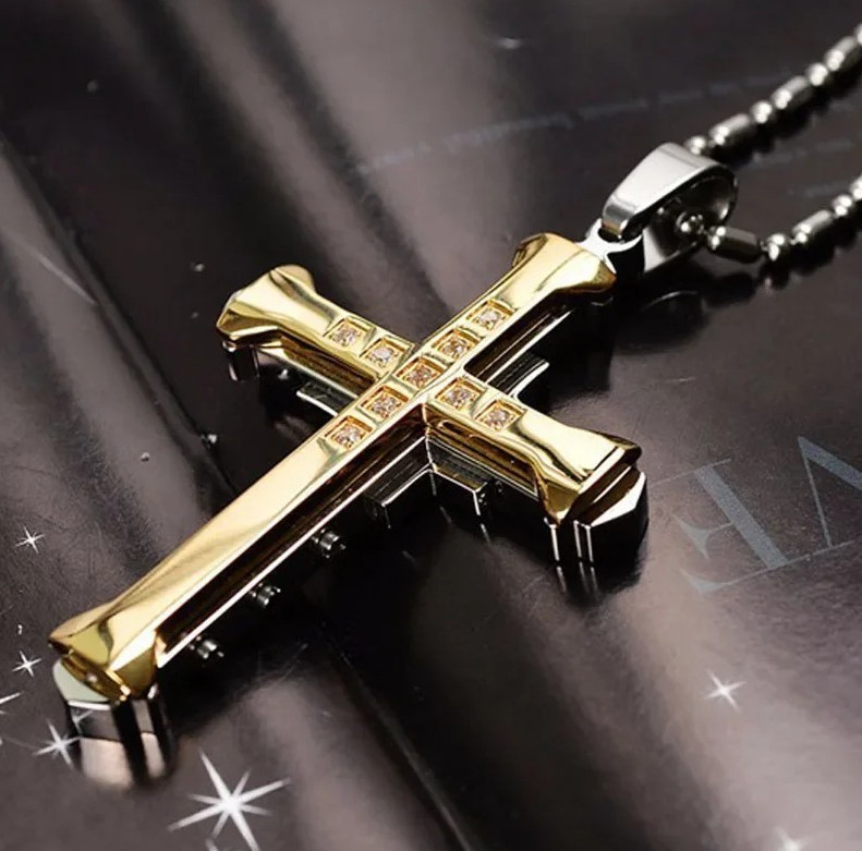 1pc Crystal Cross Pendant Necklace Stainless Steel Jewelry Gift – NEW