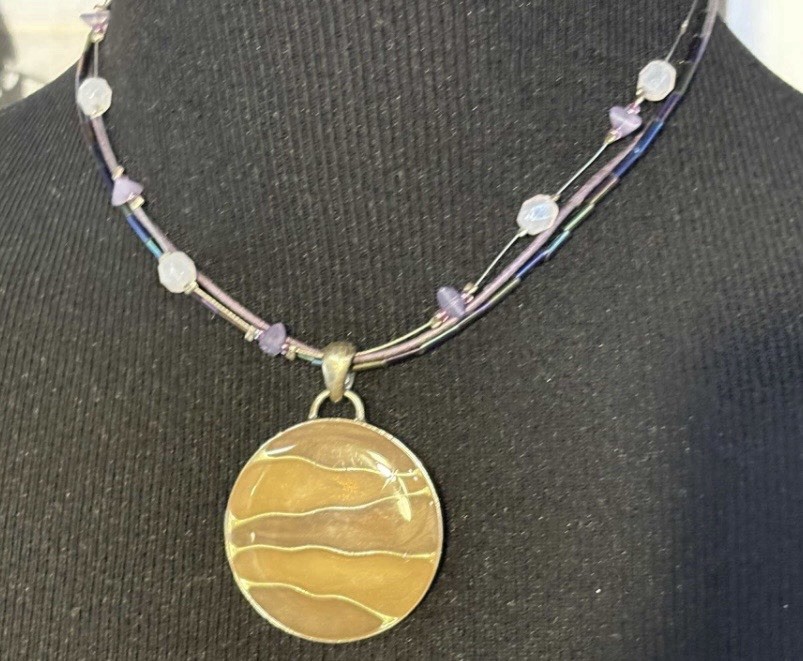 Multi-Strand Beaded Choker Necklace with Large Pendant. FREE SHIPPING