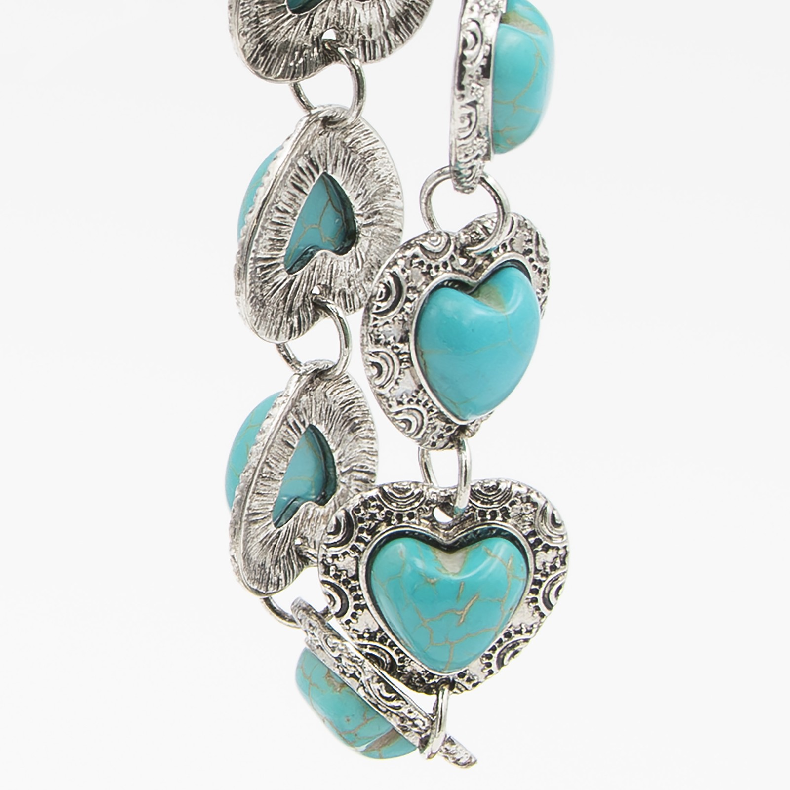 Canyon Sky Blue 8-inch Turquoise and Silver Colored Heart Link Bracelet