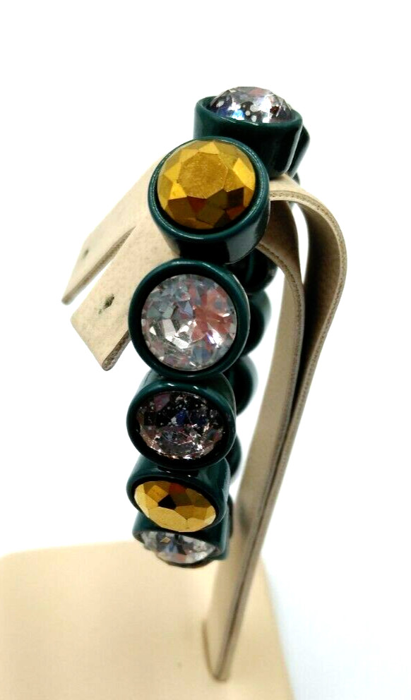 BOHO Green Metal Stretch w/ Gold, Purple, Clear Crystals Bracelet Fits up to 7″