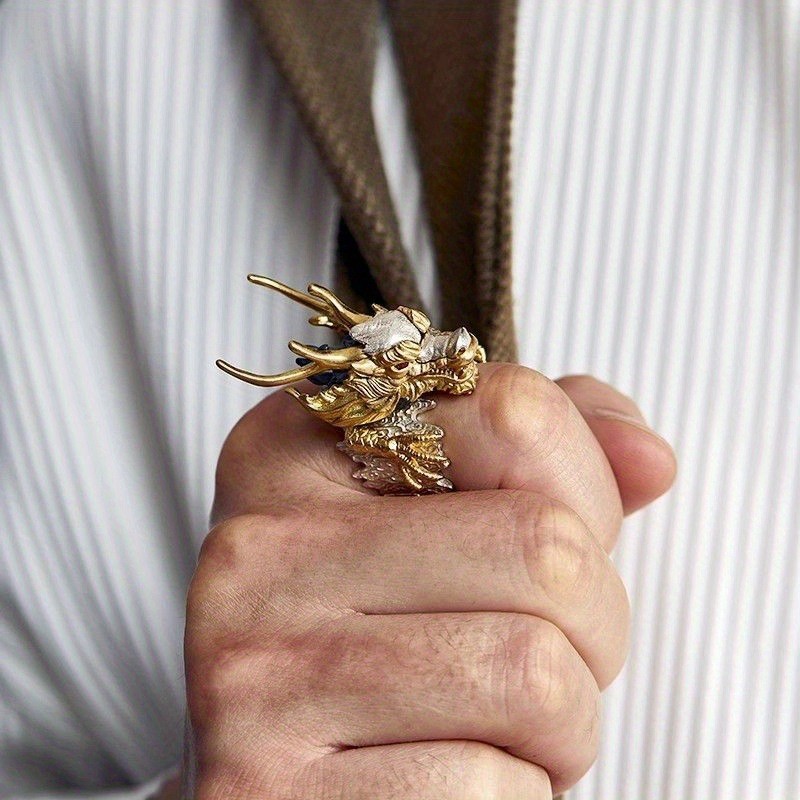 Vintage Style Chinese Style Dragon Adjustable Ring Men Open Finger Ring