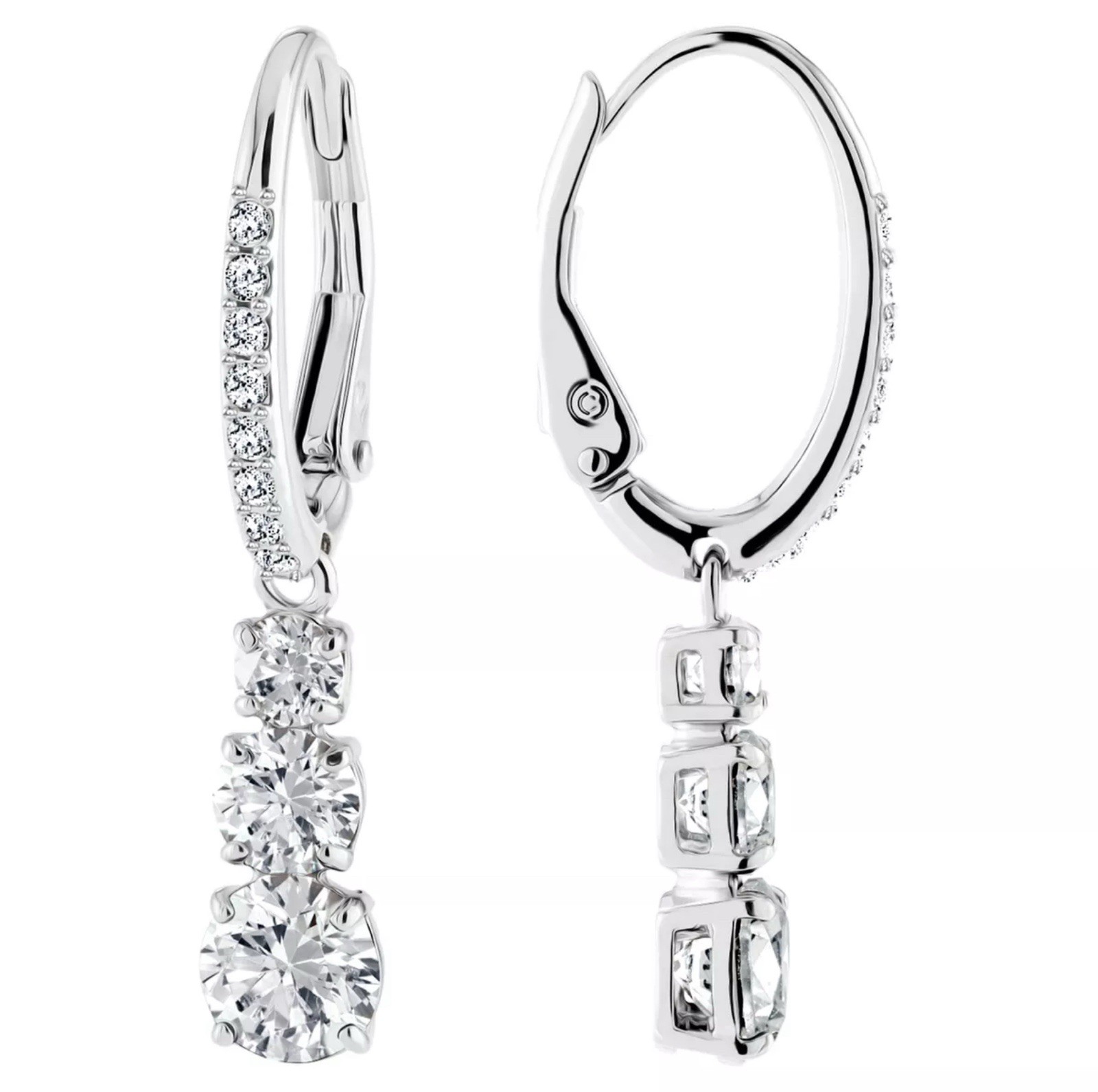 Swarovski Stilla Attract Hoop Earrings Round Cut, White, Rhodium Plated 5416155
