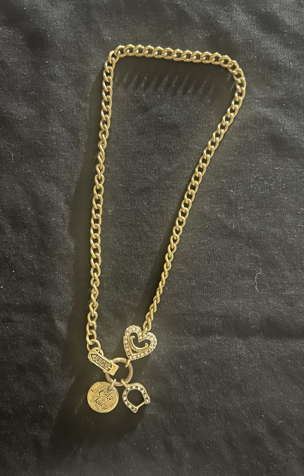 Juicy Couture Gold & Rhinestones Chain & ❤️ Detail Necklace Y2K