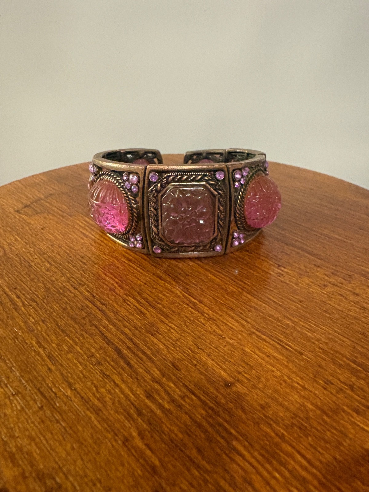 3 Vintage Chunky Slip on Bangle Bracelets Brass Pink Copper Mix