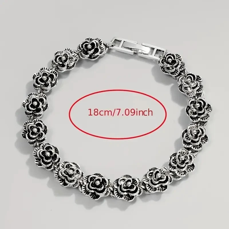 Elegant 925 Sterling Silver Rose Flower New Fashion Jewelry 7″ Charm Bracelet