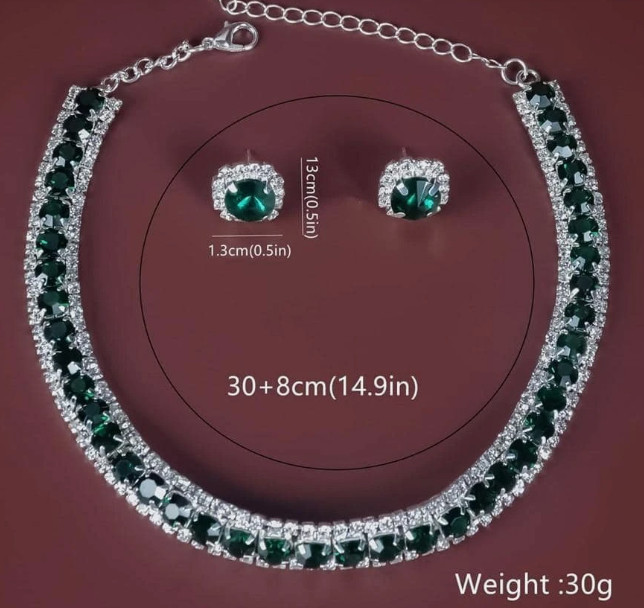 JEWELRY SET-PINK Crystal Necklace 15.7″ and Earrings Jewelry Set