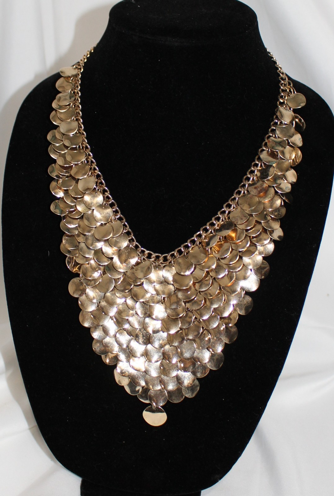 Natasha Branded Goldtone Cascading Metal Disc Bib Statement Necklace