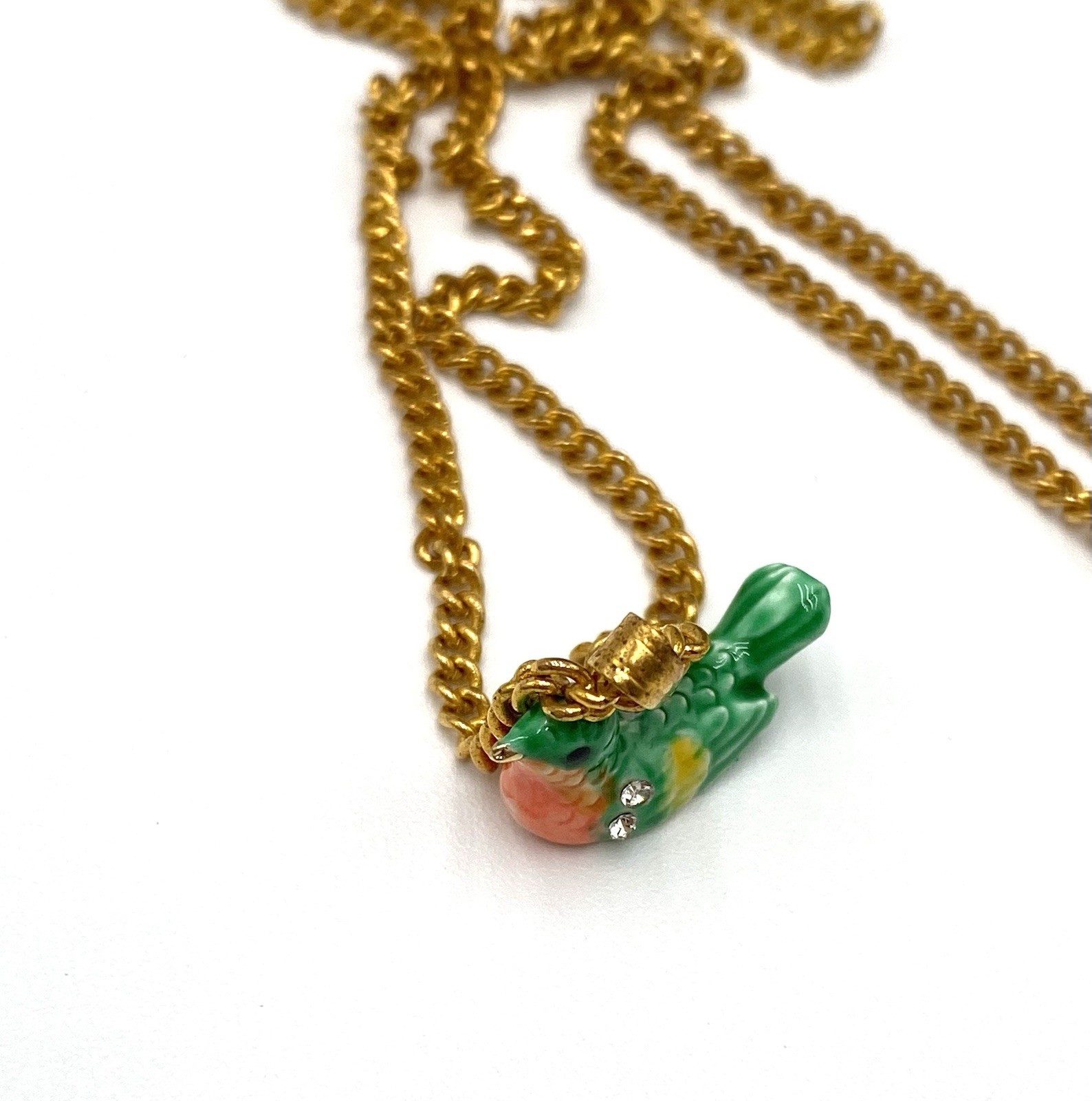 Enamel Ceramic Tiny Bird Green Pendant Necklace