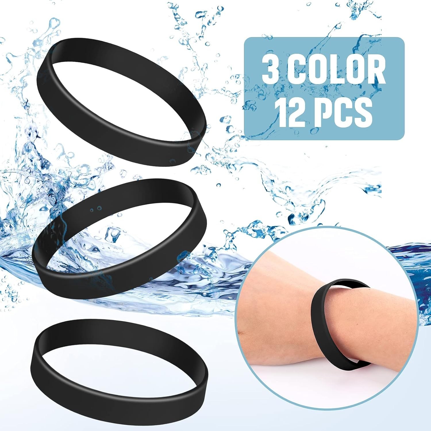 JOVITEC 12 Pack Black Rubber Bracelets Silicone Wristbands