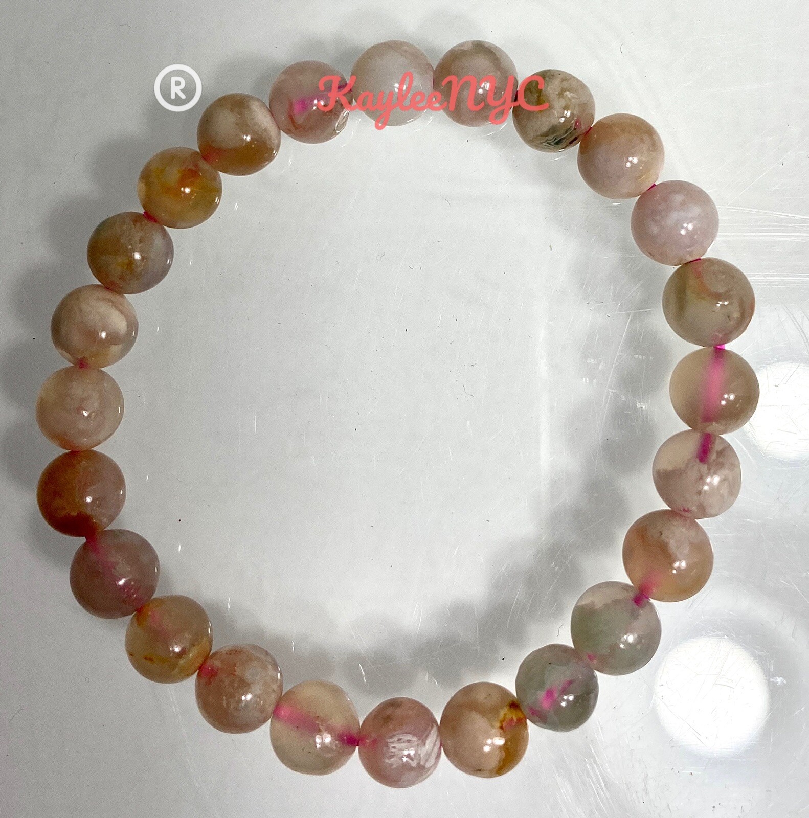 Wholesale lot 6 Pcs Natural Flower Agate 8mm 7.5” Stretch Bracelet