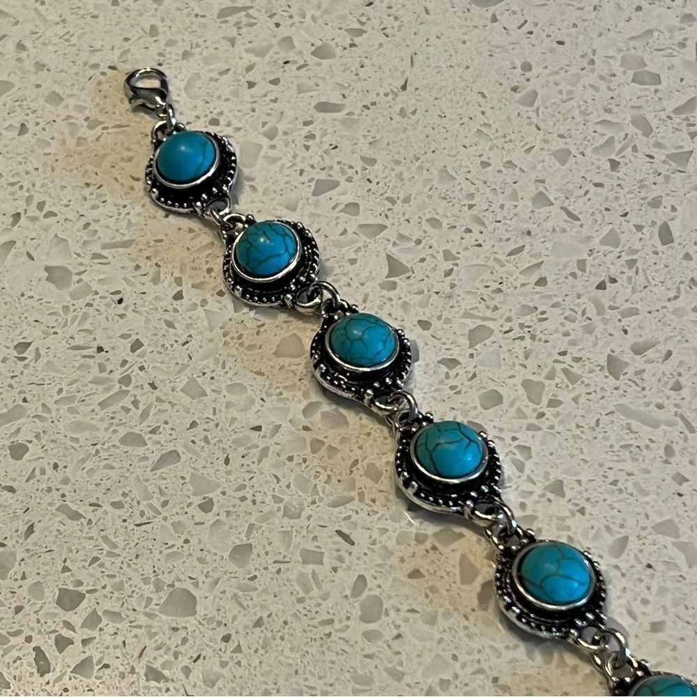 Minimalist Versatile Retro Anklet, Metal Alloy Faux Turquoise Foot Jewelry