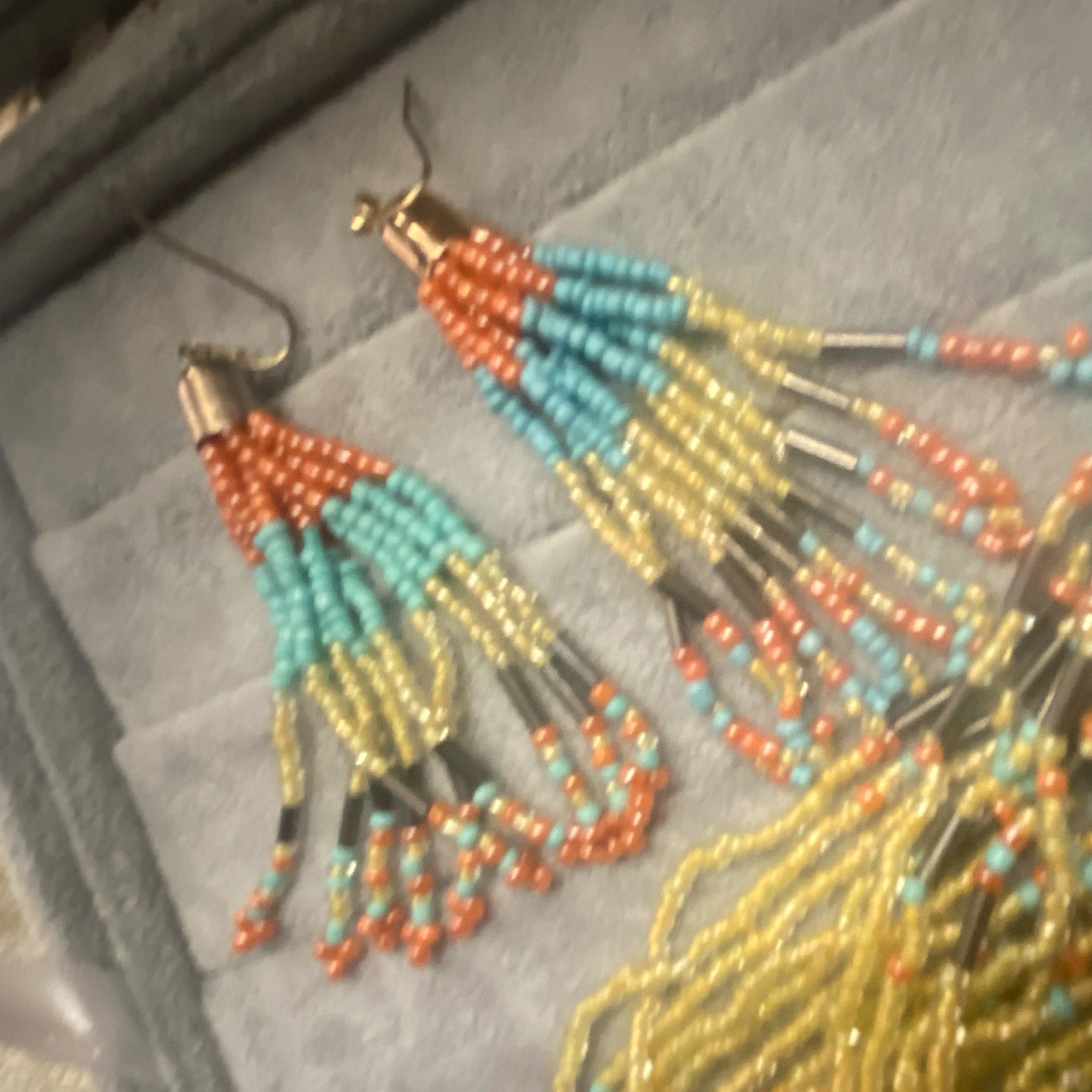 Multicolor Glass Seed Bead Multi-Strand Necklace & Dangle Earrings Set