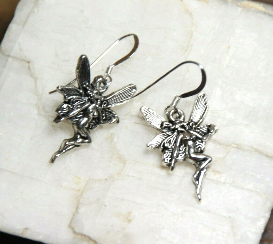 Fairy Earrings tiny Angel Fantasy fairie 925 sterling silver hooks pewter charms