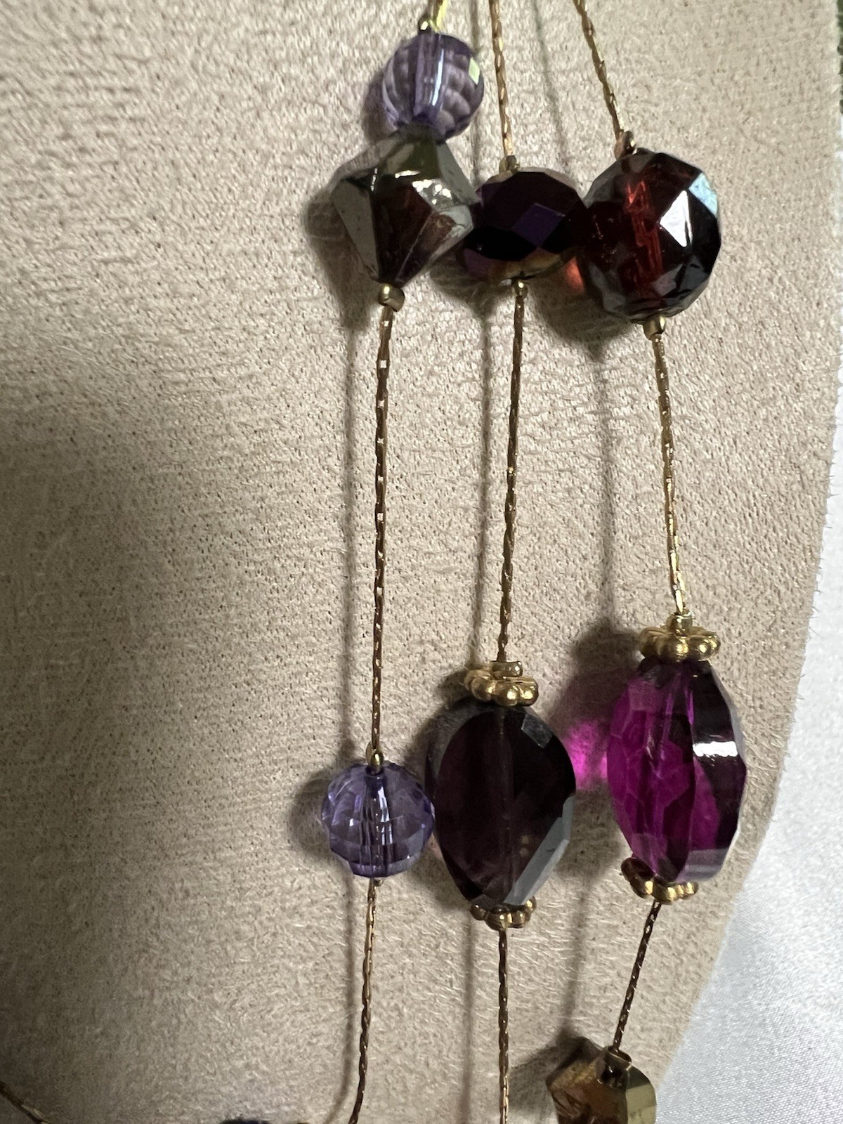 New Purple Multi Strand Layered Bead Necklace Floating Illusion Station Gold