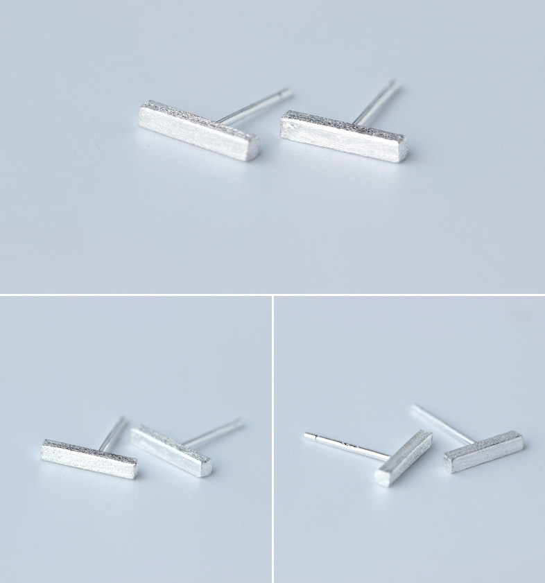 S925 Sterling Silver Bar Round Square Stick Line Stud Earrings Minimalist PE18