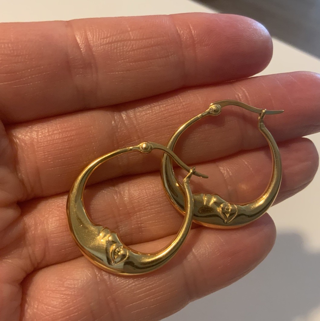 Anthropologie Hoop Moon Earrings Gold Face Boho Celestial Minimalist Sculptural