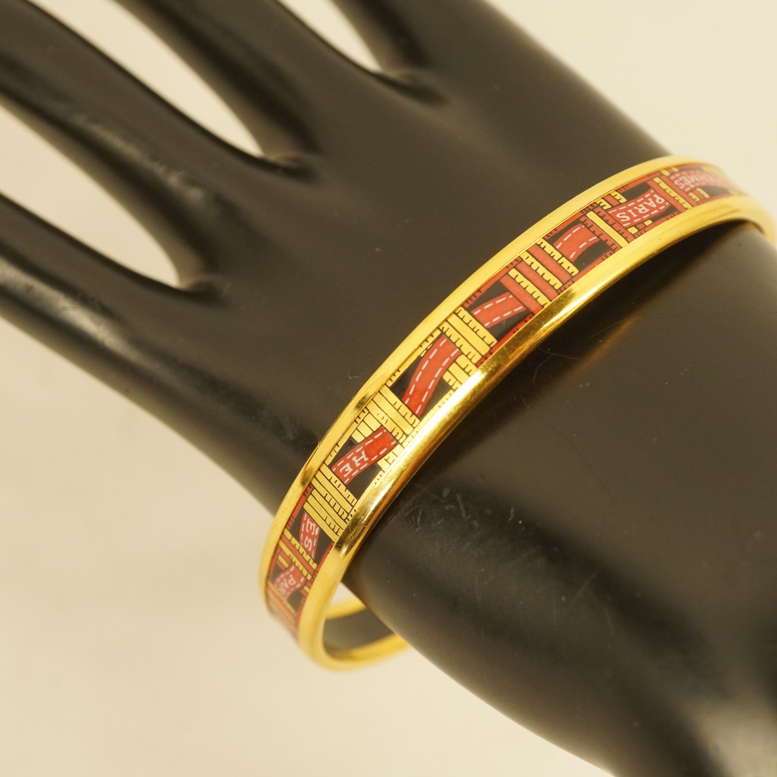 Hermes “Emaille” Gold Plated Enamel Bangle Bracelet in OG Box Size 70mm