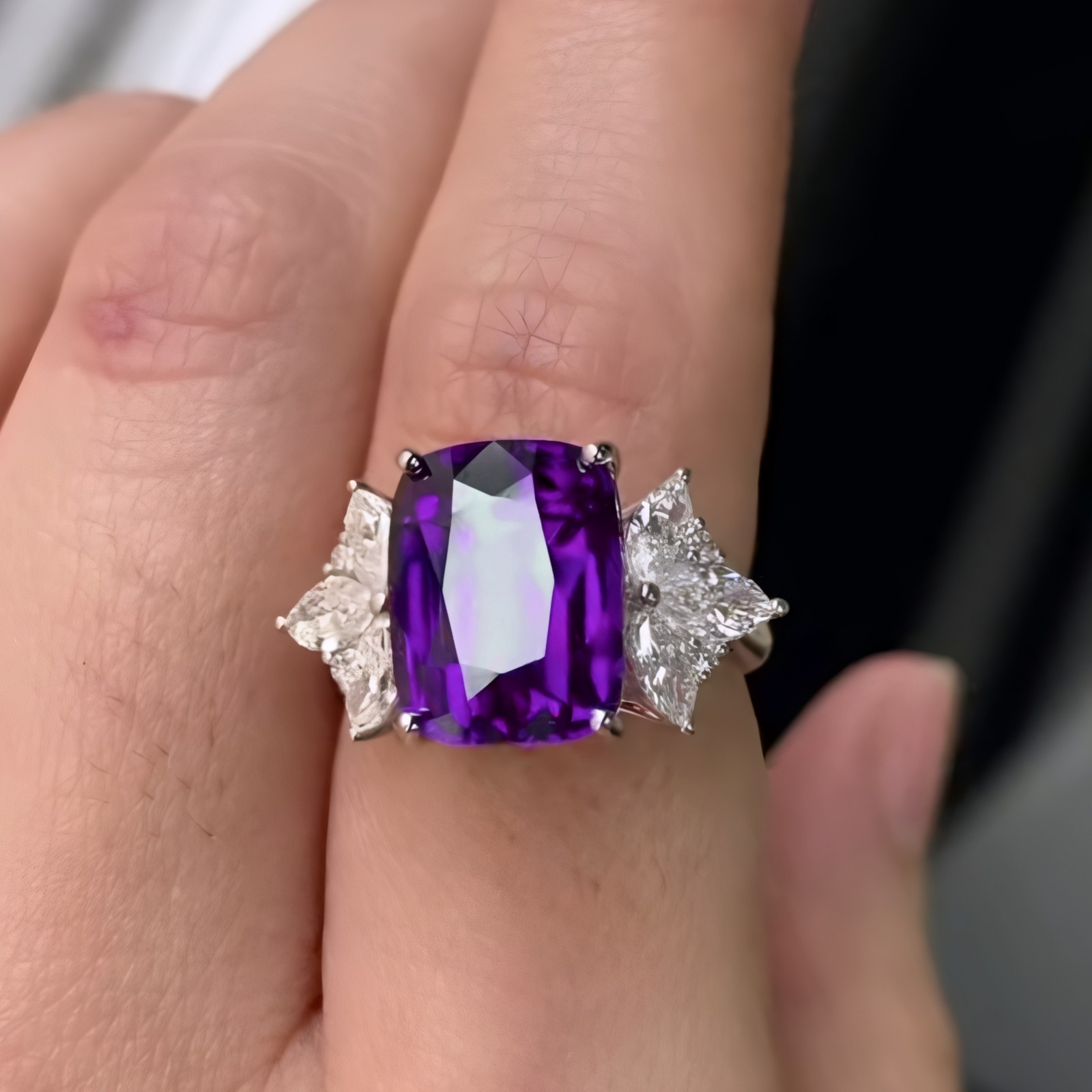 Purple Amethyst Ring Natural Cushion Cut 925 Sterling Silver Elegant Women Gift