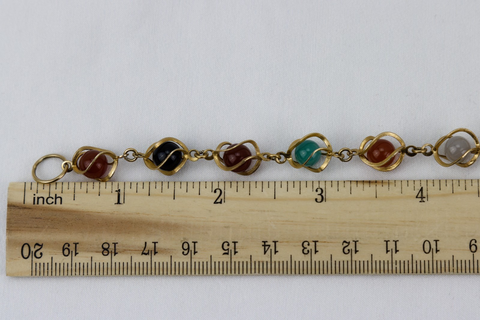 Caged Stone in Gold Tone Bracelet, Hinged Clasp, 9gr